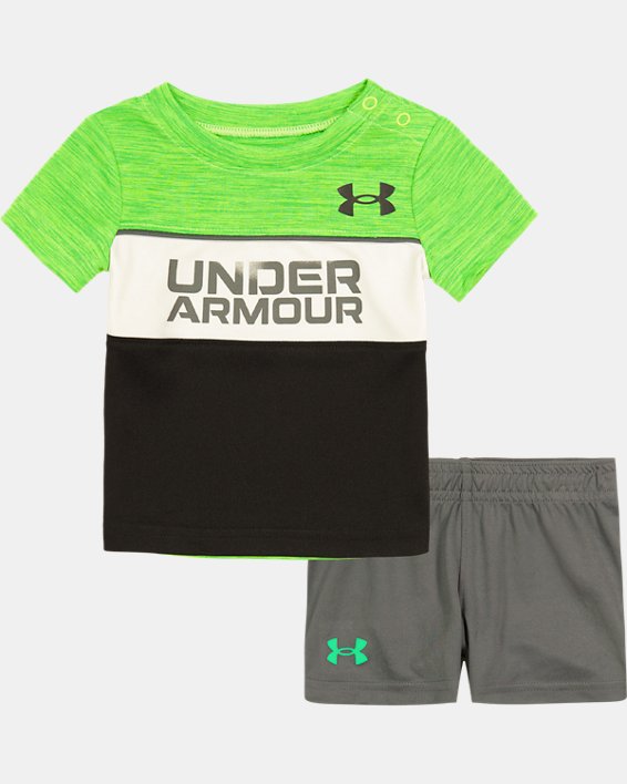Boys' Toddler UA Wordmark Block Short Sleeve & Shorts Set, Green, pdpMainDesktop image number 0